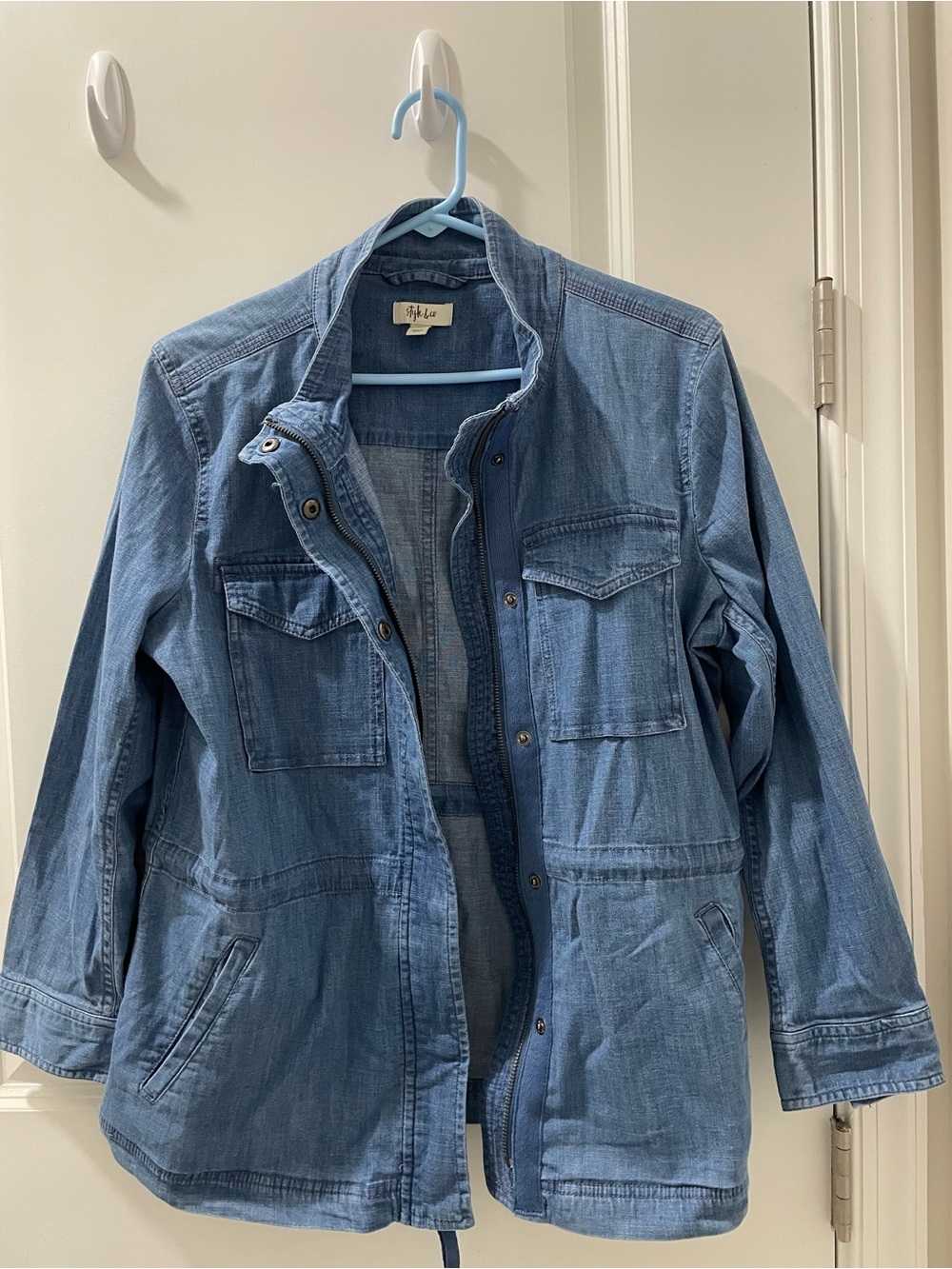 Style & Co Petite Large Blue Chambray Denim Chore Field Jacket PL